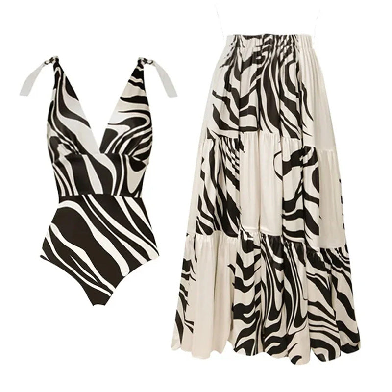 Butterfly Tie-Up One-Piece Swimsuit for Women Beach Vacation Set Dress