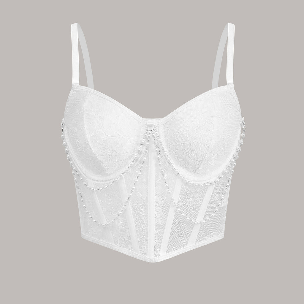 Lace Fitted Bustier Boned Crop Top