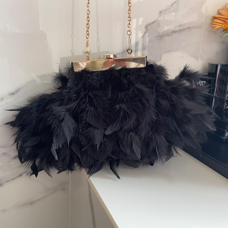 New Turkey Feather Crossbody Clutch Ostrich Feather Chain Evening Ladies Purse Shoulder Bag