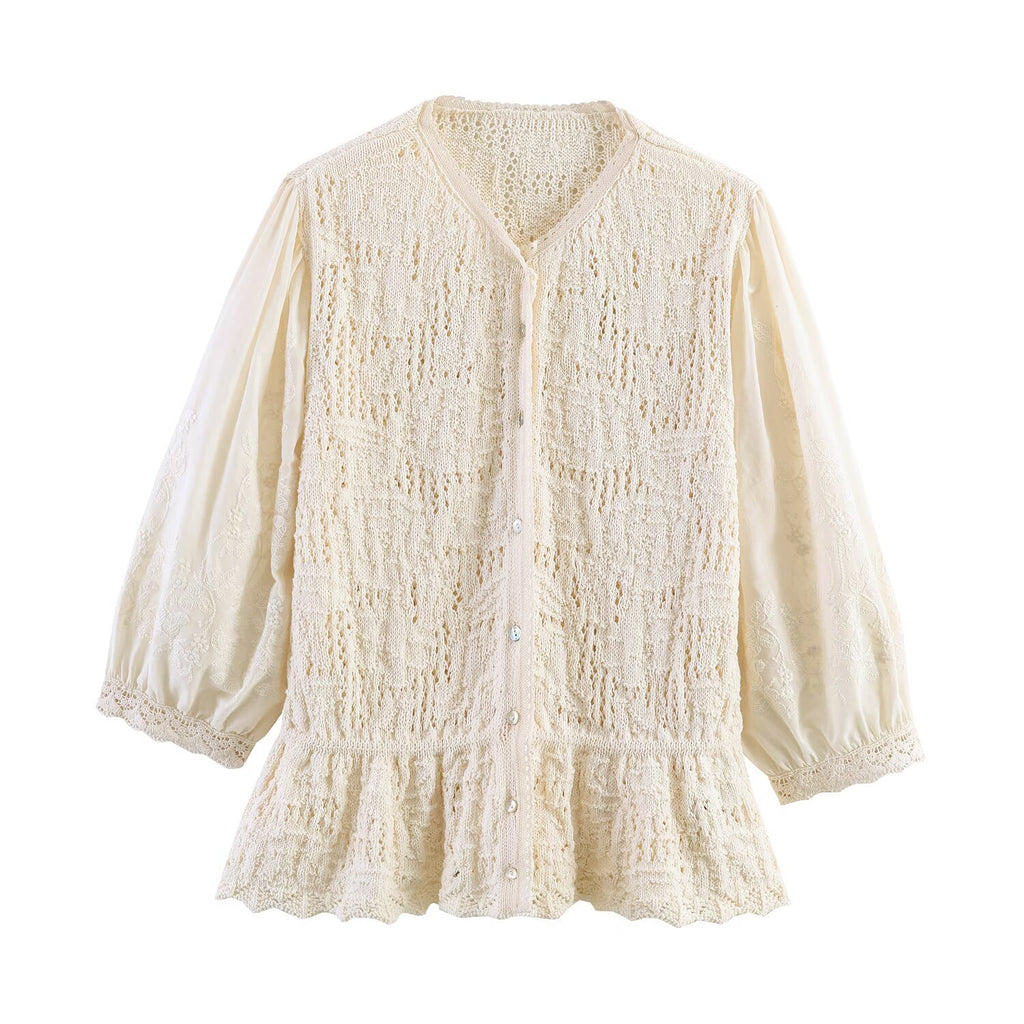 Romantic style patchwork knitted jacket