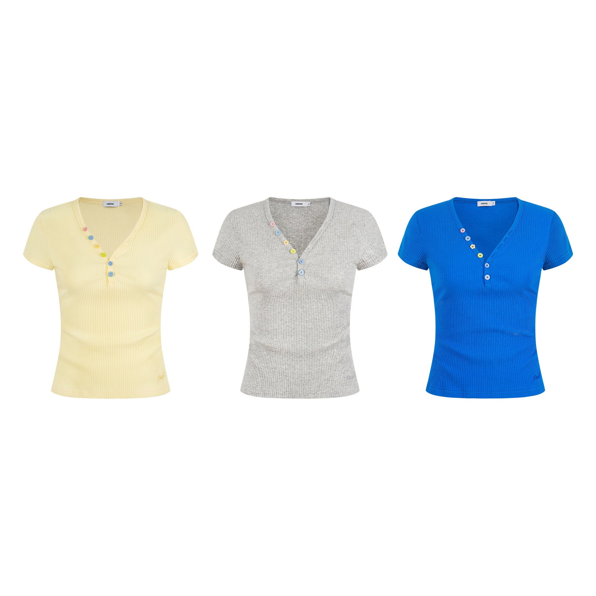 Women's Button Decorated Slim Fit V-Neck Casual Short Sleeve Top