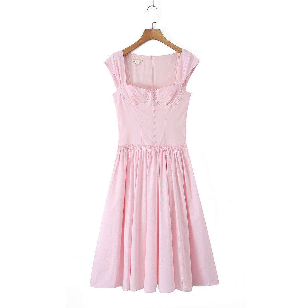 French fishbone sleeveless camisole dress