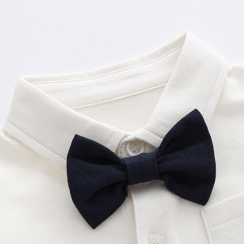 Flip collar short sleeved baby jumpsuit