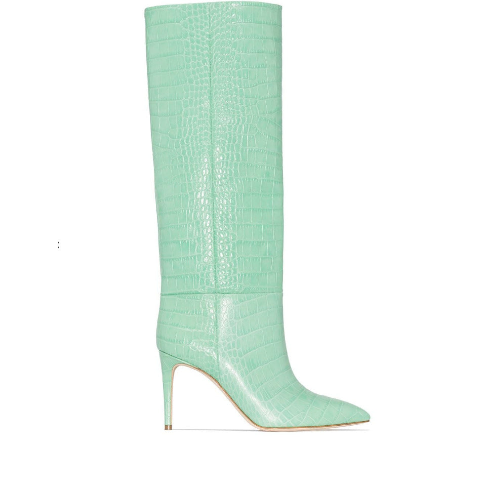 Women's High Boots Crocodile Print Slip-on Long Boots Women Sexy High Heels Designer Shoes Stiletto Concise Demonia Boots