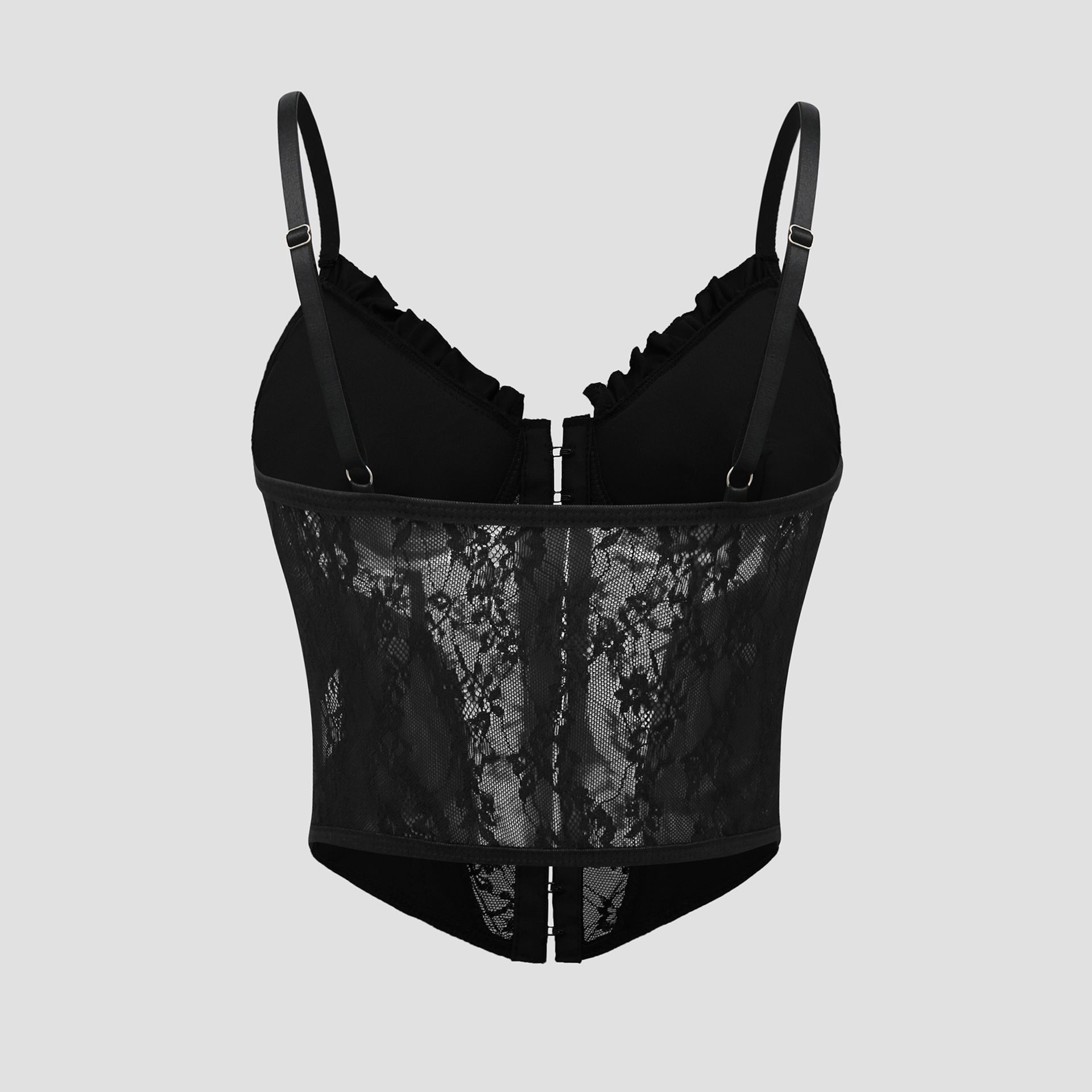 Lace Pleated Ruffled Buttoned Boned Crop Top
