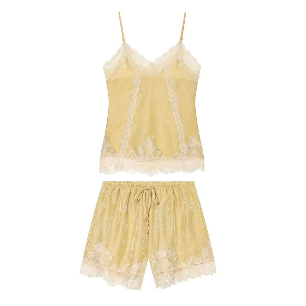 Lace Jacquard Top+Lace Shorts Set