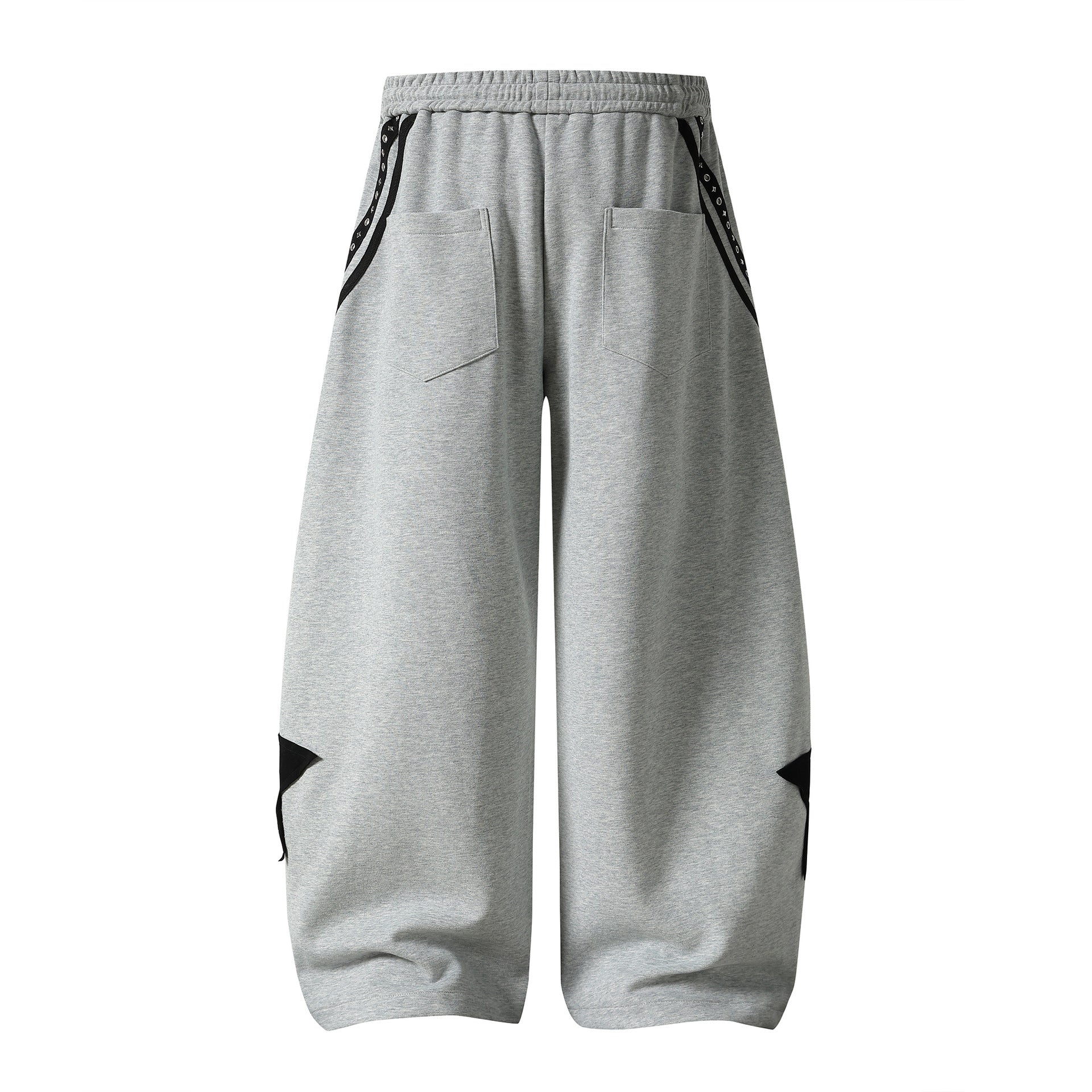 Color-Blocked Star Patchwork Sweatpants with Drawstring Waist and Rivet Decoration, Loose Fit Slimming Girl Pants