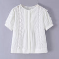 Cotton pleated lace patchwork short sleeved shirt