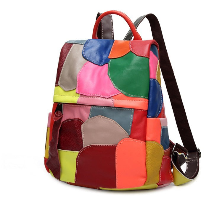 New Leather Shoulder Bag Women's Large Capacity Cowhide Travel Bag Splice Handbag Fashion Color Contrast Bag
