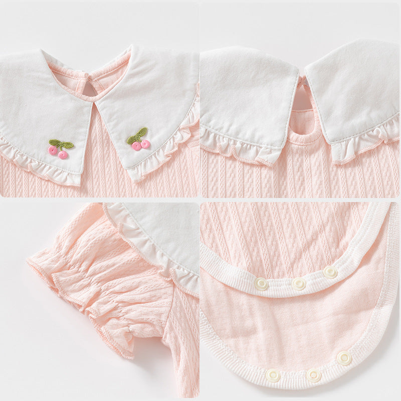 Short sleeved doll collar jumpsuit
