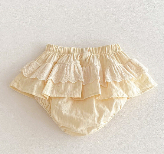 Girls' plaid lace pants