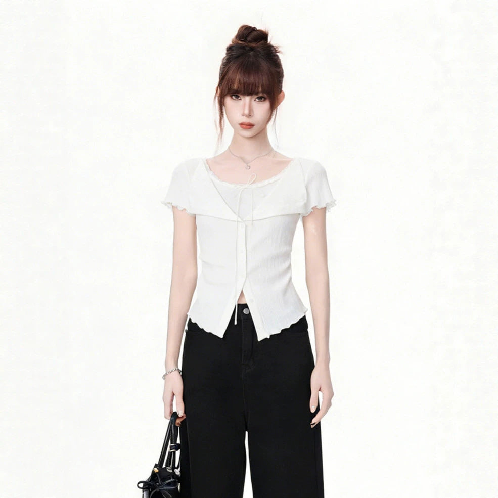 Short Sleeve T-Shirt for Women Fitted Waist, Slim Fit, Regular Shoulder Top