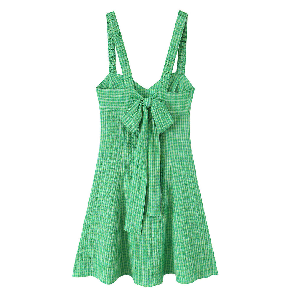 Spicy girl small plaid suspender short dress