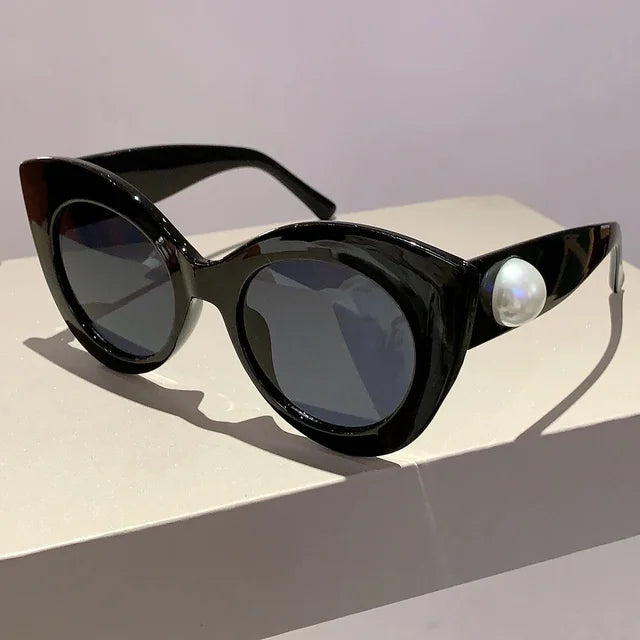 Cat's Eye Large Frame Sunglasses Candy Pearl Glasses Female