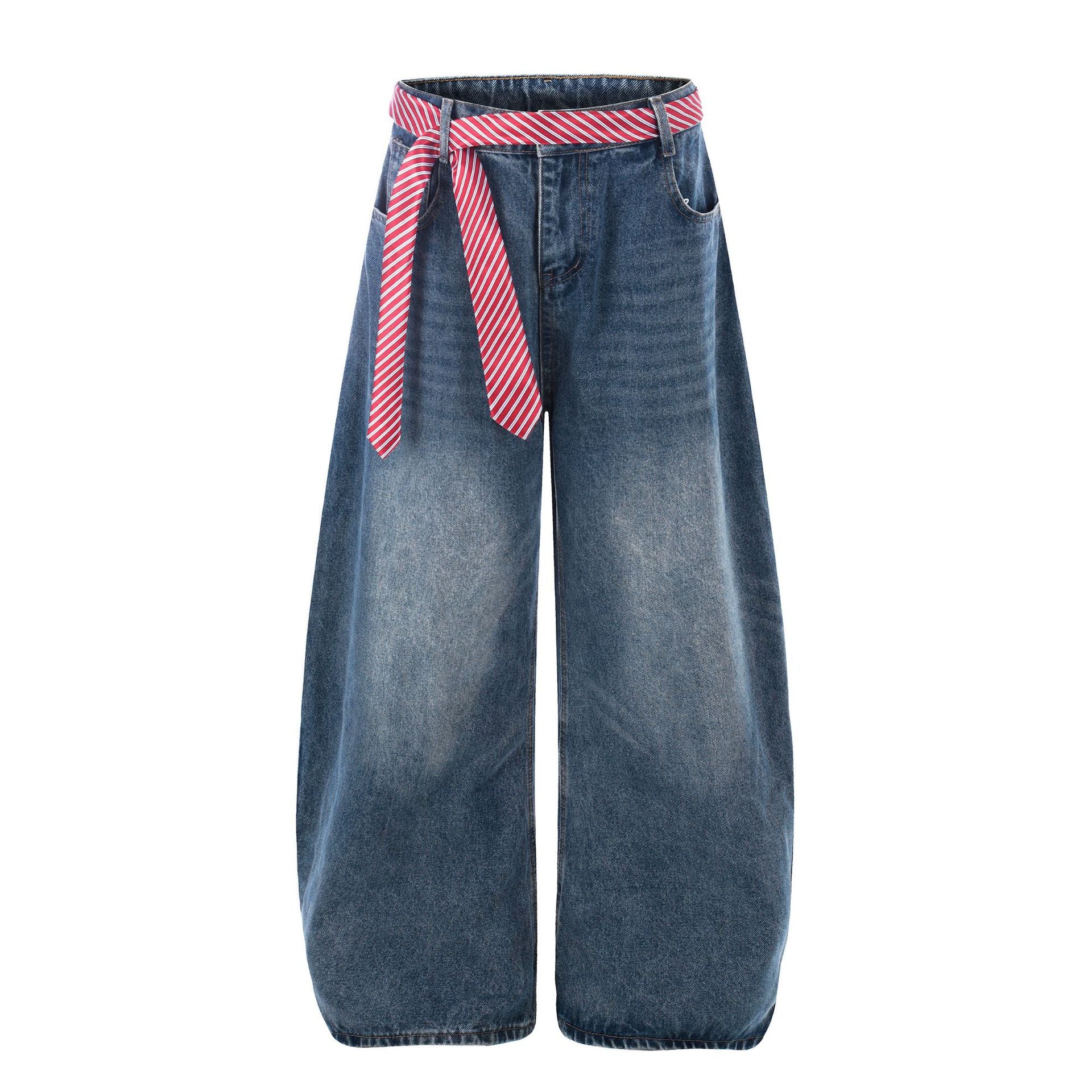 Denim Pants Women High Waist Loose Drape Wide Leg Versatile Slimming Floor Length Knife Pants