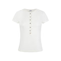 Women's Button Decorated Slim Fit Round Neck Casual Short Sleeve Top
