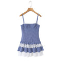 Plaid lace patchwork hem camisole dress