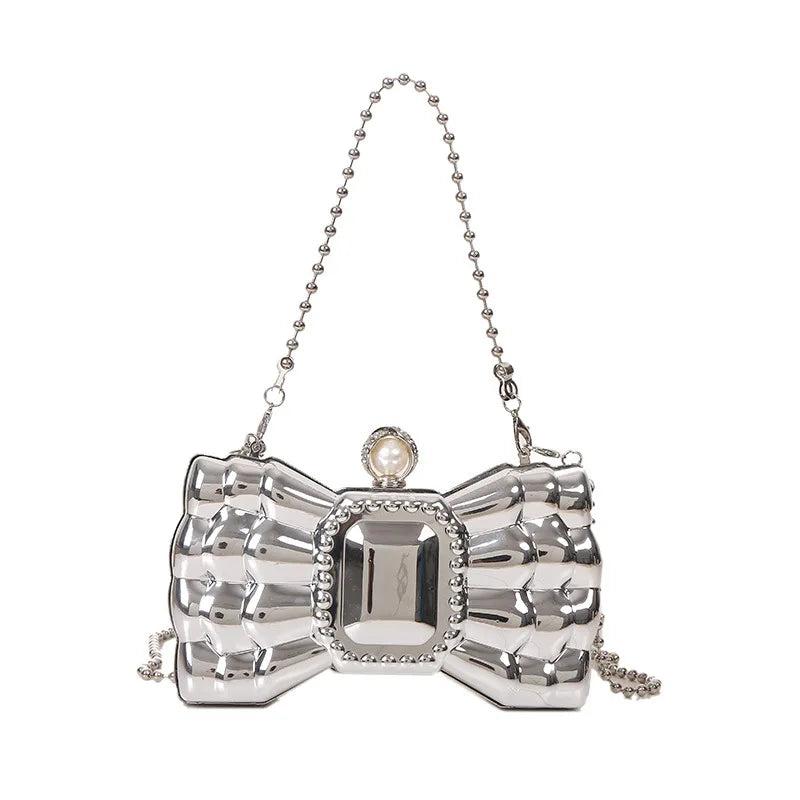 Luxury Acrylic Pvc Bow Shaped Lipstick Bag Creative Personality Mini Small Bag Fashion Metal Chain Crossbody Bag For Women