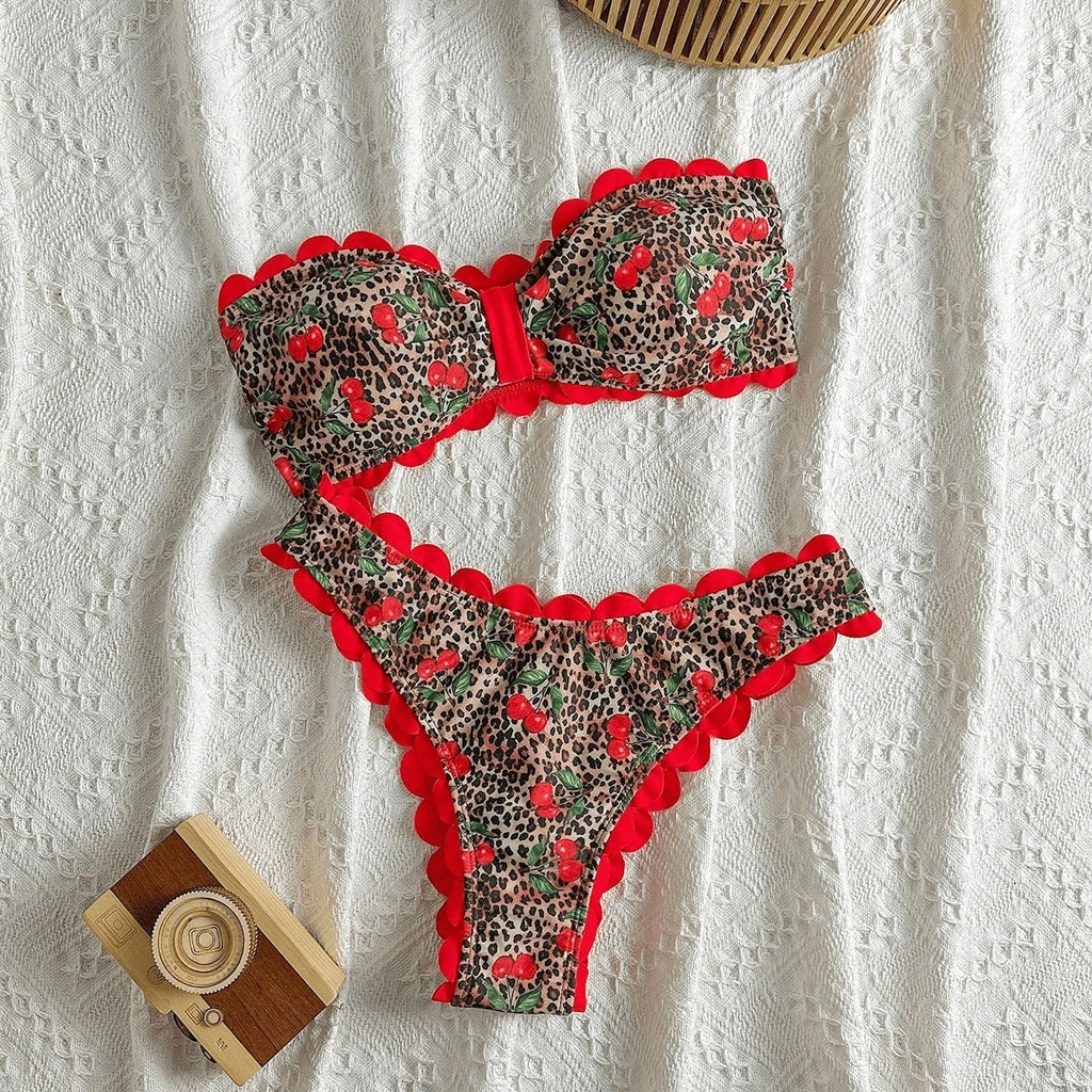Bikini Set Women Leopard Print Two-Piece Swimsuit Strapless Bikini Swimwear