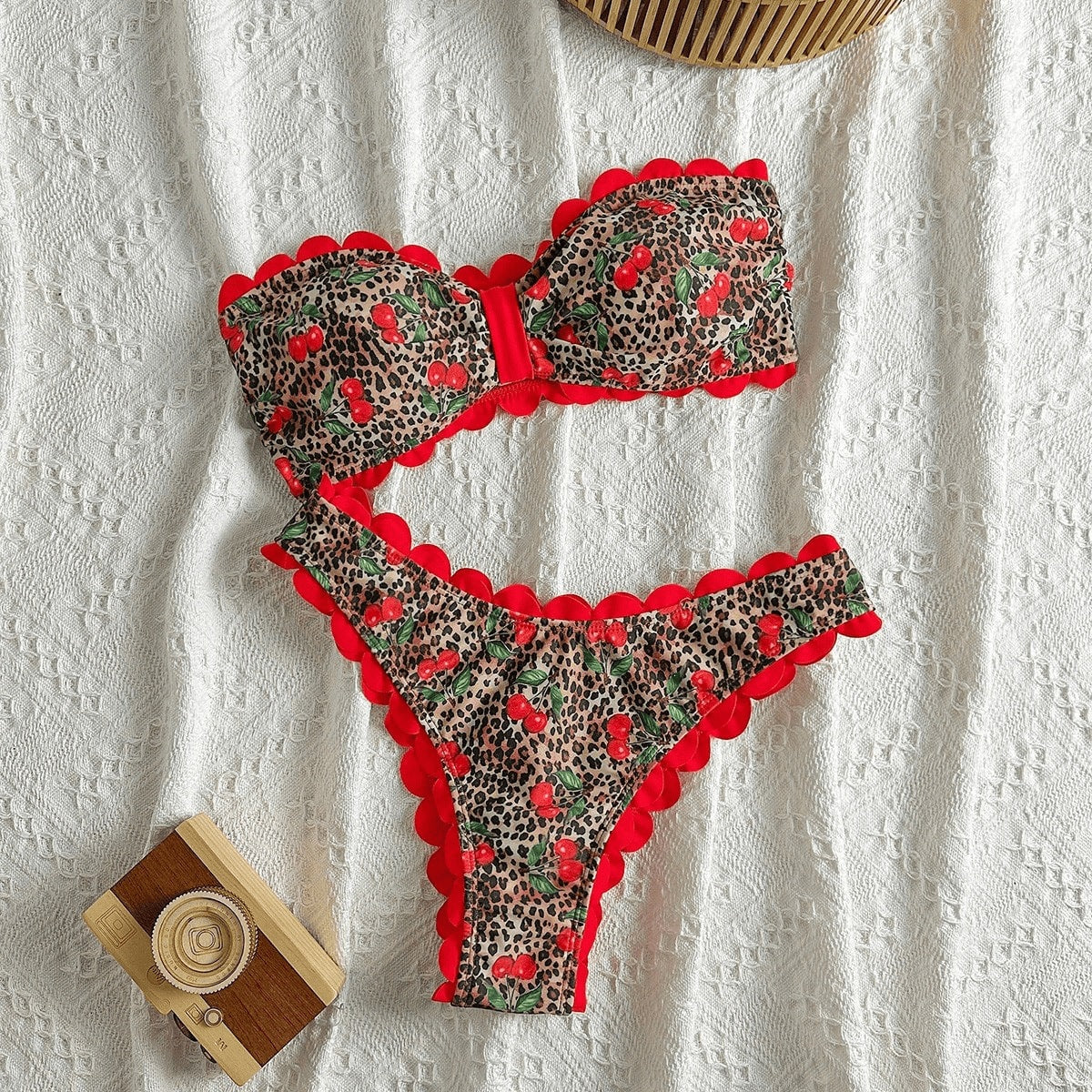 Bikini Set Women Leopard Print Two-Piece Swimsuit Strapless Bikini Swimwear