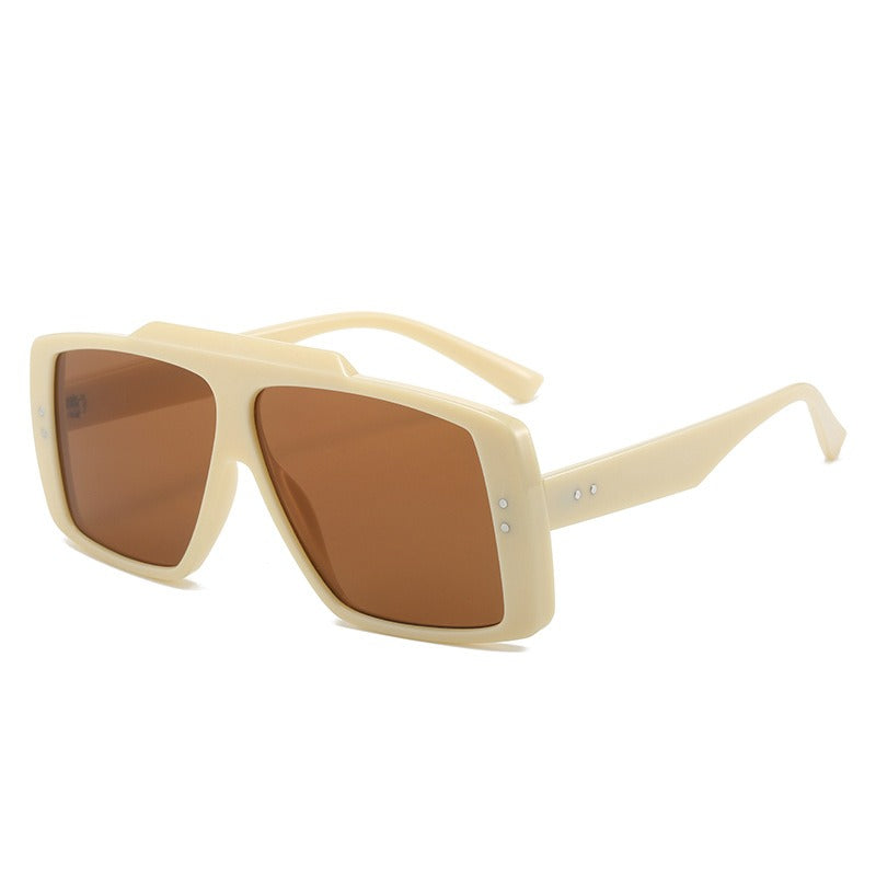 Large frame sunglasses, personalized rectangular lampshade glasses, fashionable street photos, rivet sunglasses