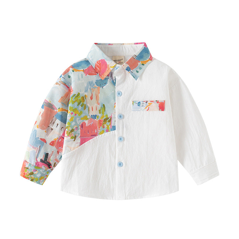 Children's Shirt Boy Casual Top Girl Cartoon Painted Top for Kids