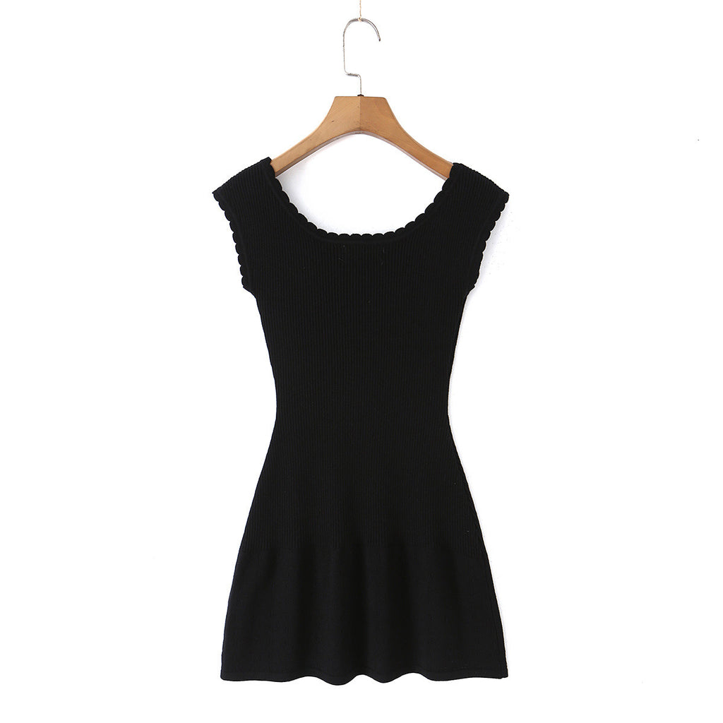 French high elasticity pleated knitted sleeveless dress