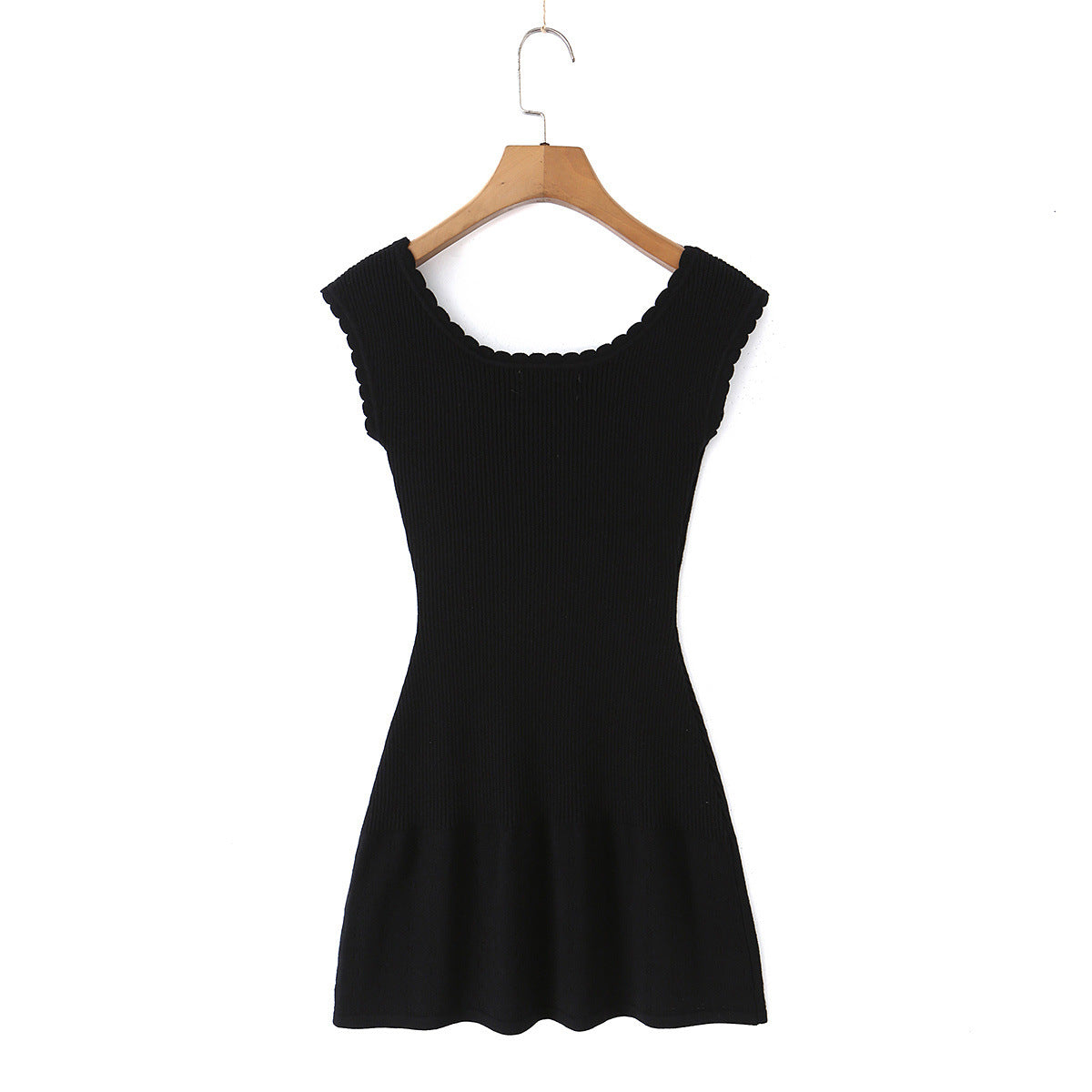 French high elasticity pleated knitted sleeveless dress