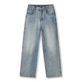Washed Denim Pants Men Loose Straight Fit Half Elastic Simple Long Trousers