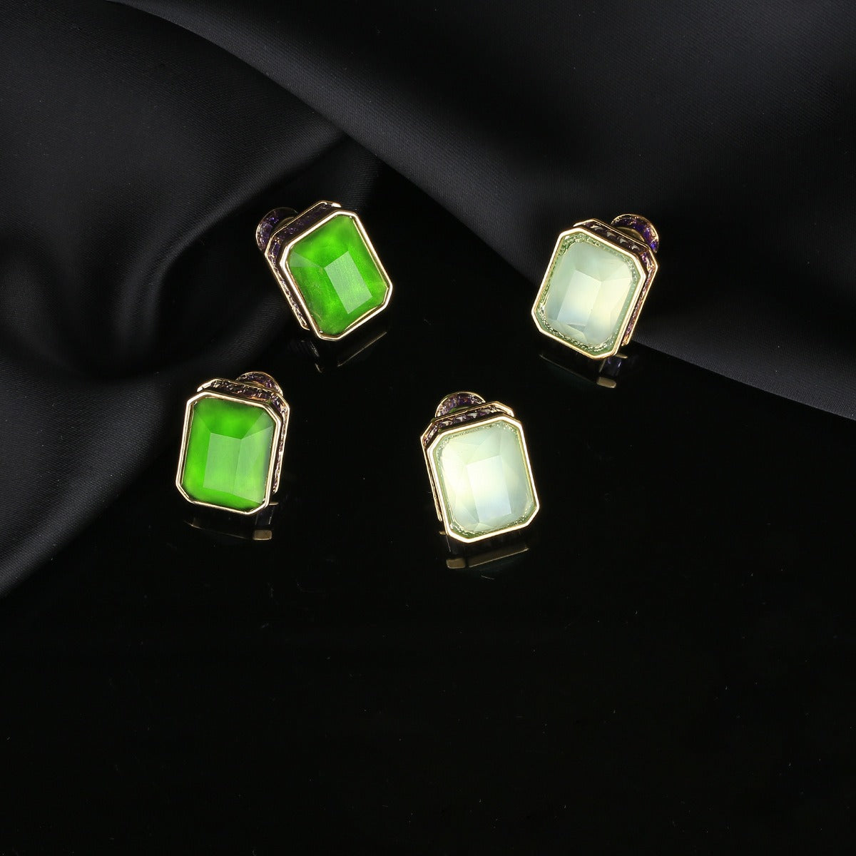 Gemstone inlaid zircon earrings three-dimensional geometric earrings
