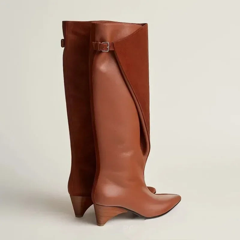 Autumn and Winter Women's Fashionable Knee High Boots, Pointed and Thick High-heeled Knight Boots 34-43 Mid Length Boots