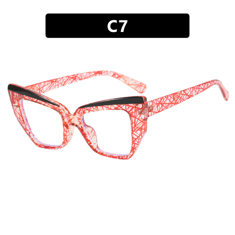 Cat's Eye Large Frame Glasses Frame Color Contrasting Ins Flat Mirror TR90 Anti Blue Light Color blocked Fashion Glasses Frame