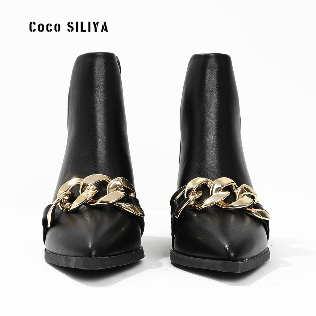 Short Boots Large Thick Heel High Heel Chelsea Women's Boots