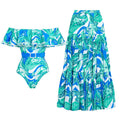 Print  Off-shoulder  Ruffle One-piece Swimwear