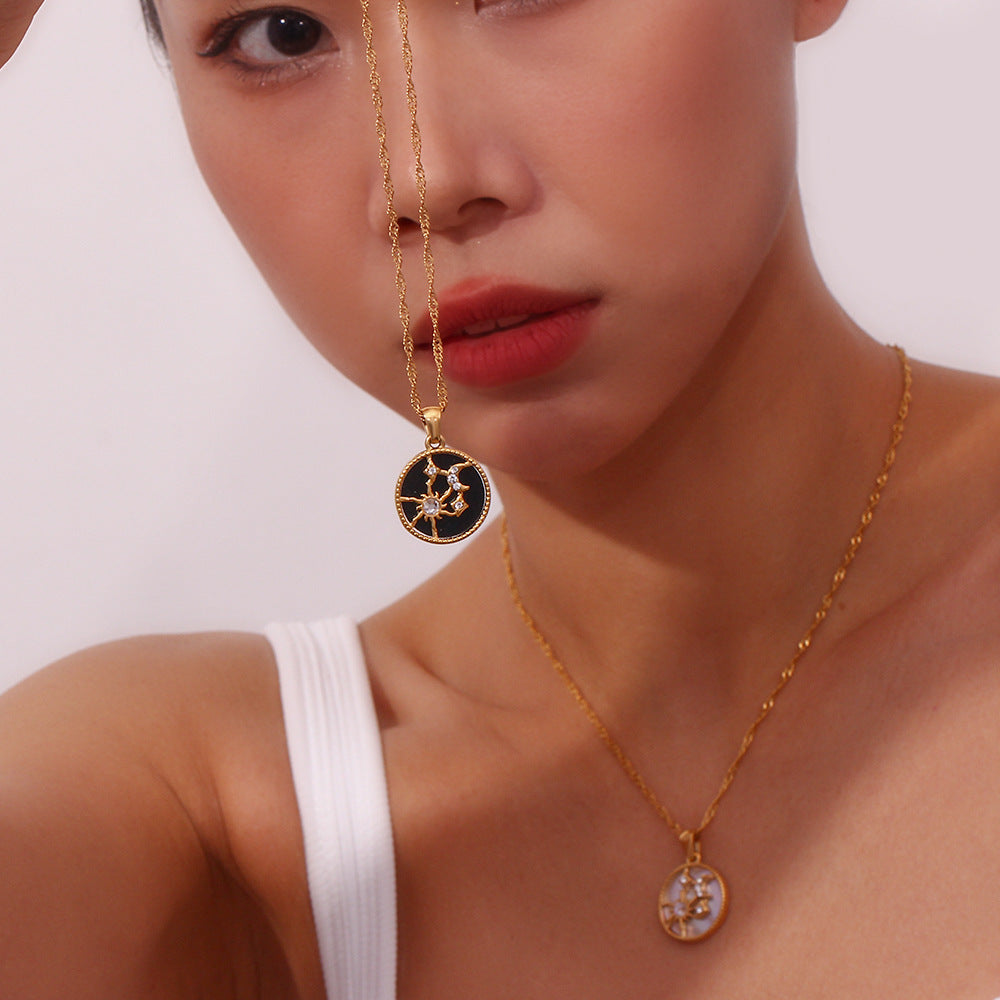 Pendant necklace women's line sun moon stars shells round necklace