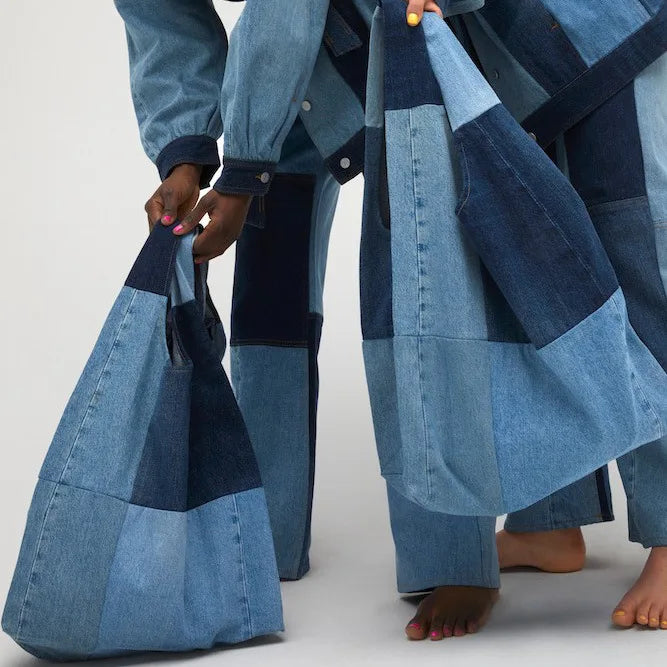 Spring Summer  New Women's Color-matching Stitching Denim Bag Adult Versatile Large-capacity Shopping Bag Ladies Tote Bag