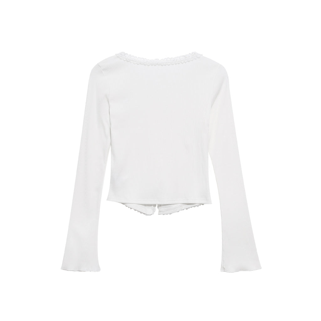 Long Sleeve T-Shirt for Women, Embroidered Letter Fitted Slim Fit Flared Sleeve Crop Top
