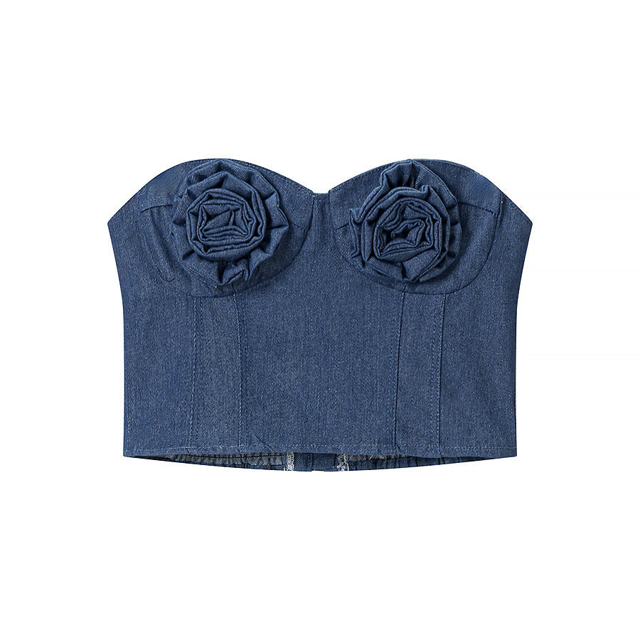 Spicy girl denim casual sexy strapless top
