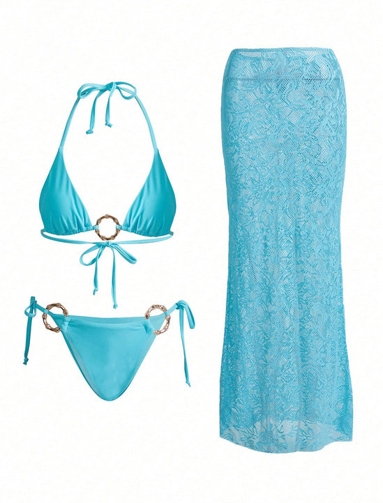 Bikini mesh cover three piece set