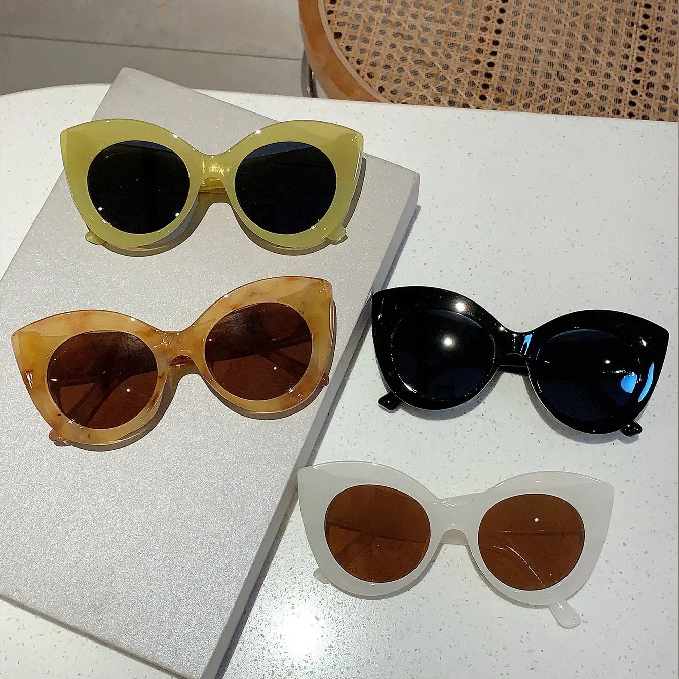 Cat's Eye Large Frame Sunglasses Candy Pearl Glasses Female