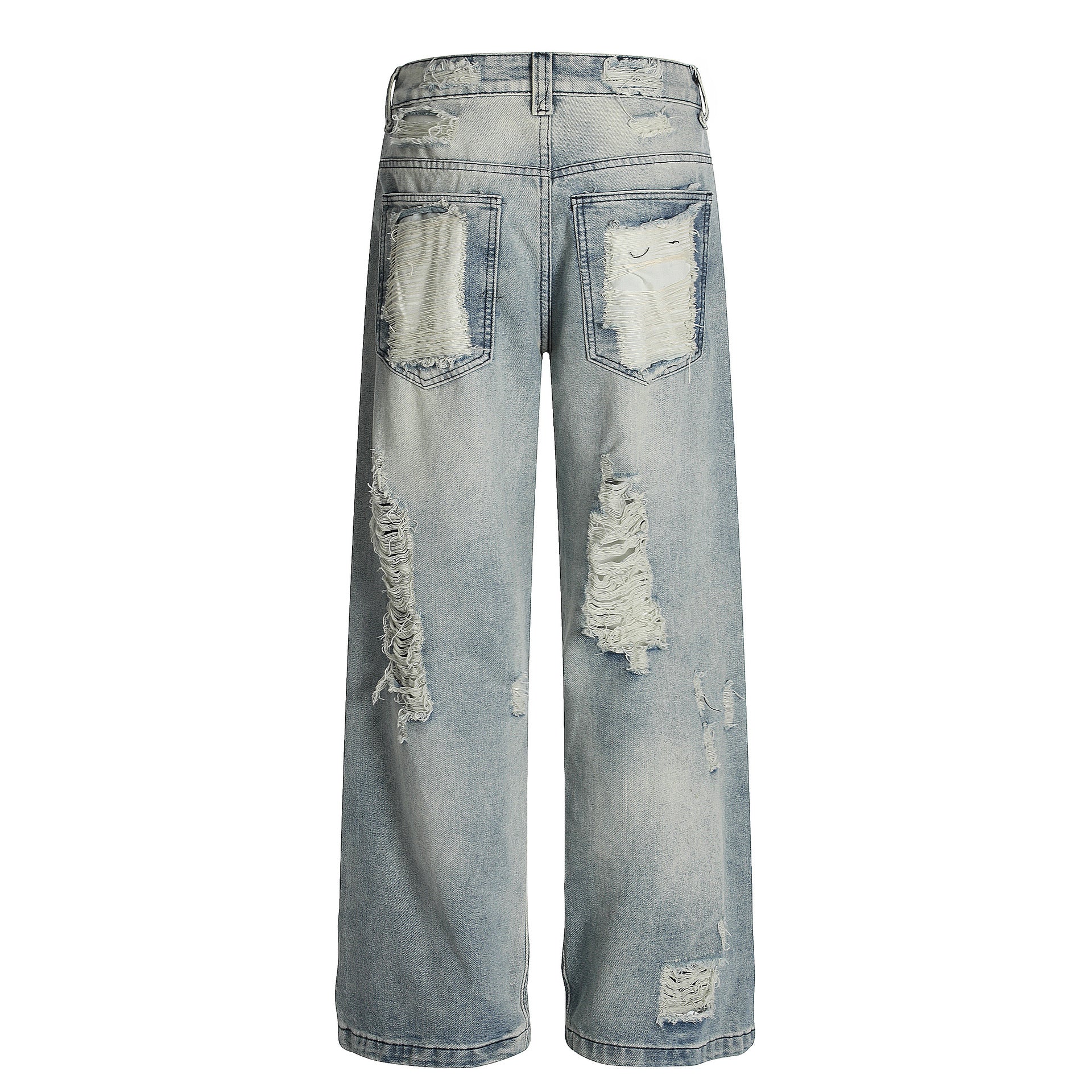 Distressed Wide Leg Jeans Heavy Washed Vintage Look, Unisex Oversized Floor-Length Pants