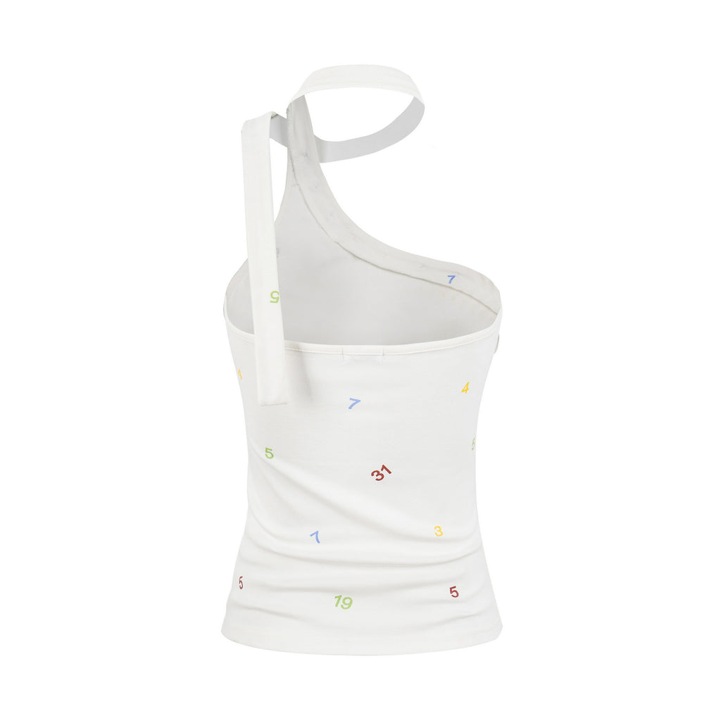 Single Shoulder Strap Crop Top for Women, Digital Print Button Detail Fitted Slimming Top