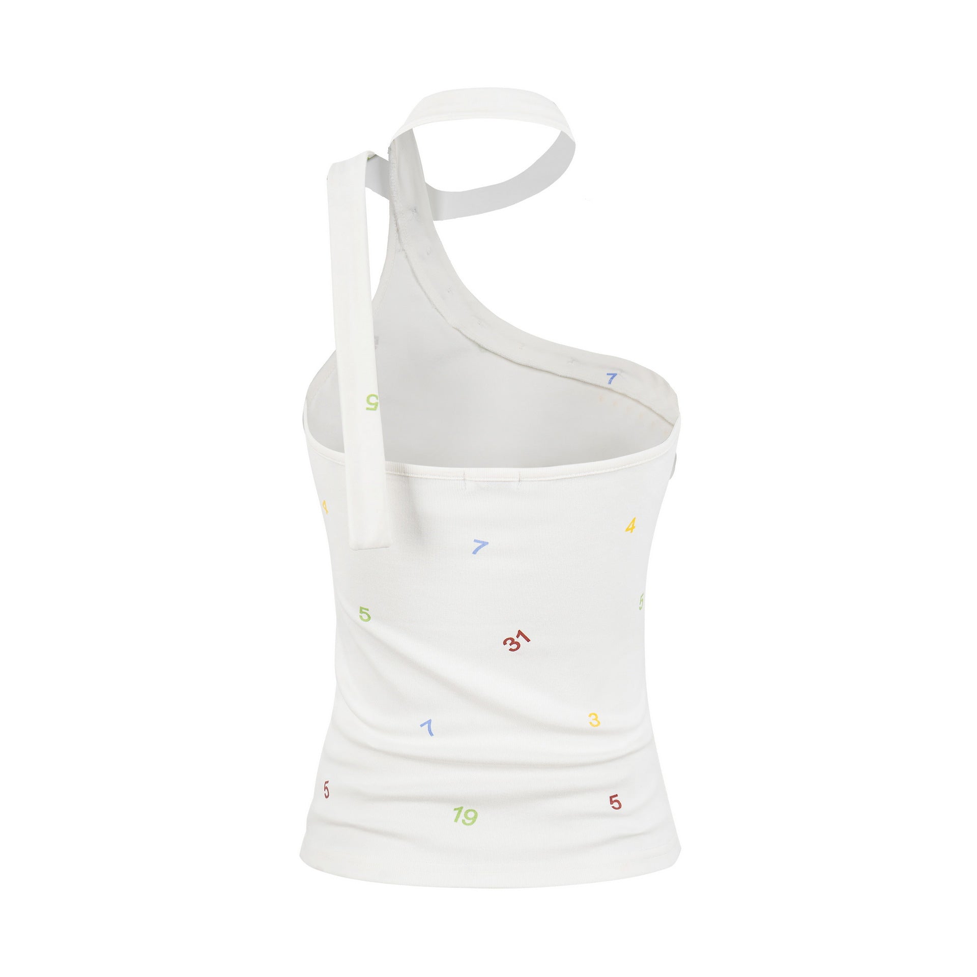 Single Shoulder Strap Crop Top for Women, Digital Print Button Detail Fitted Slimming Top