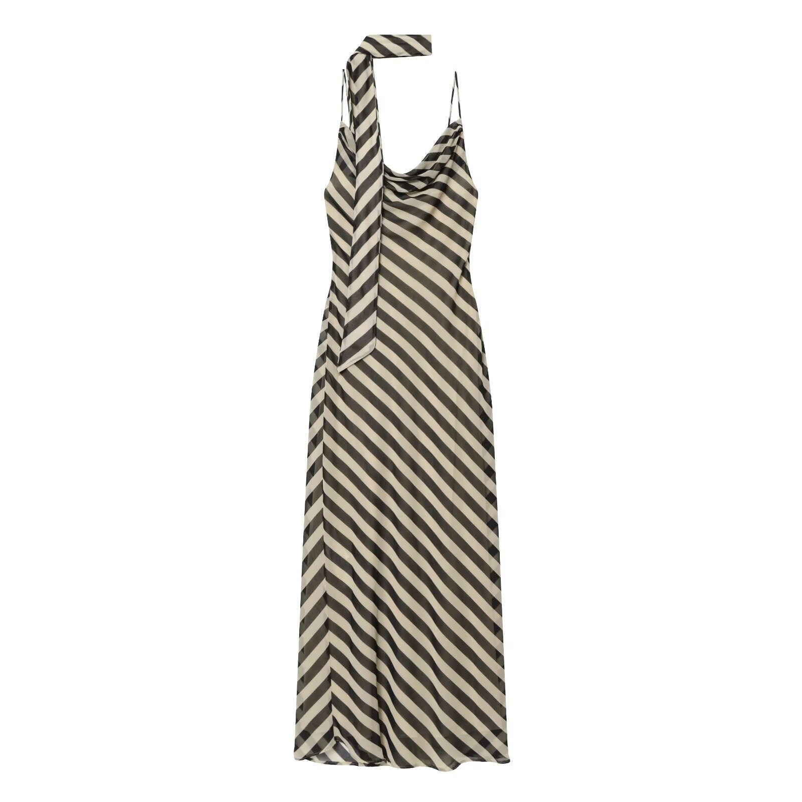 Striped ribbon decoration swing collar suspender long skirt