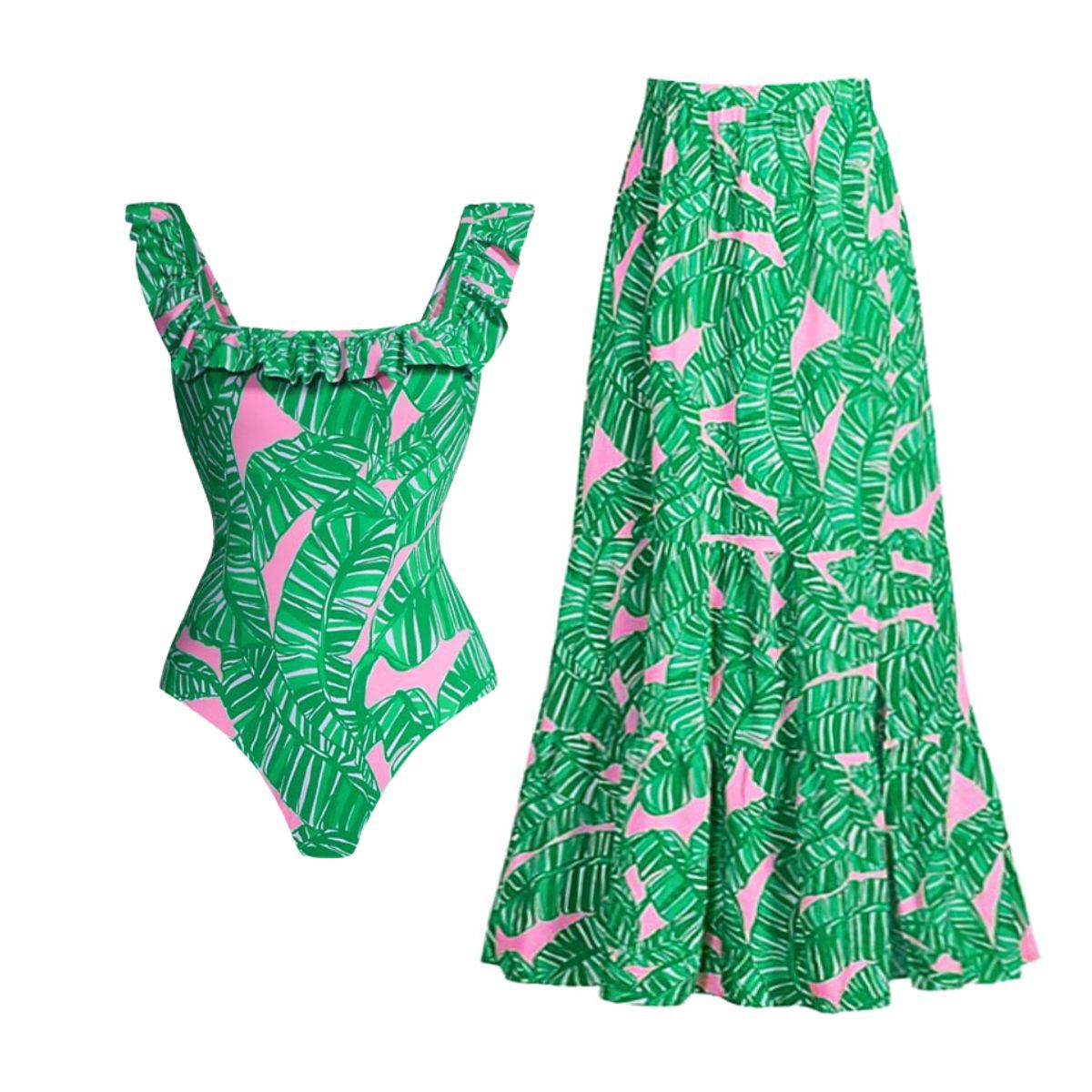 Print  Sleeveless  Small Ruffle Edge  One-Piece  Women's Swimwear