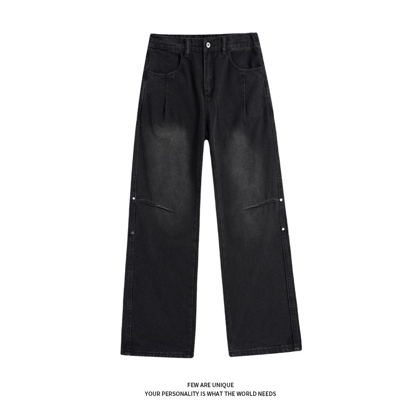 Street Style Studs Asymmetrical Straight Leg Jeans