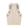 Embroidered patchwork balloon shaped sleeveless top
