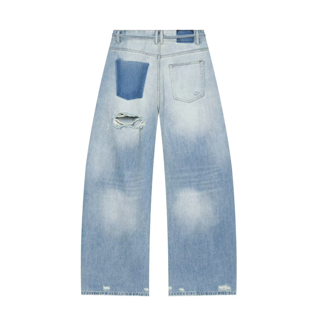 Broken hole decoration mid waist loose jeans