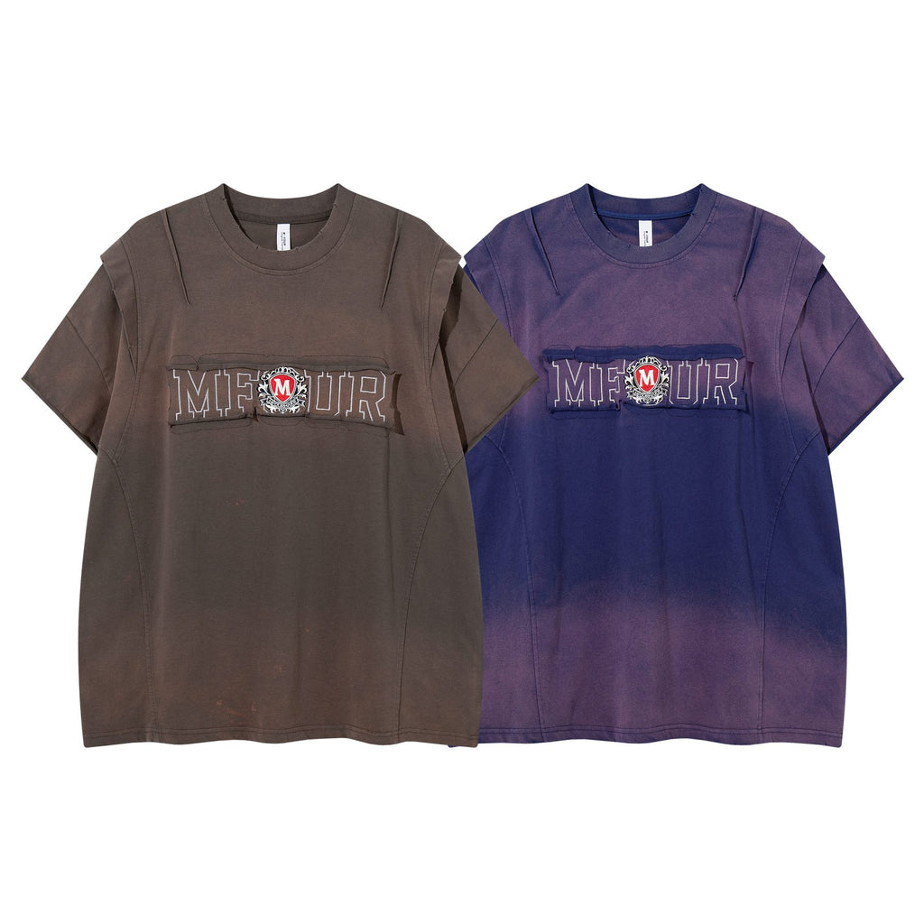 Deconstruction splicing gradient short sleeved shirt