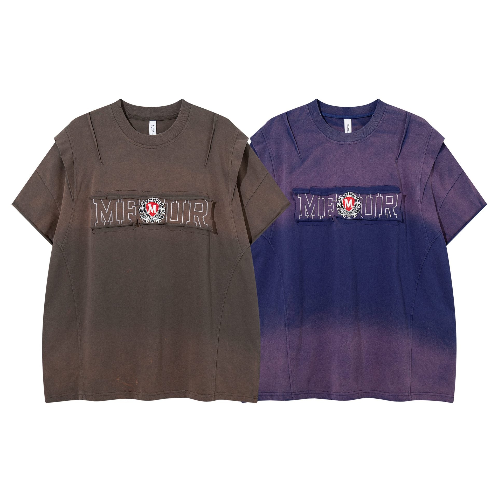 Deconstruction splicing gradient short sleeved shirt